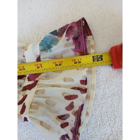 Soft Surroundings Floral Tunic Top Metallic Ruffles Tassels Boho Size Medium - Picture 14 of 16